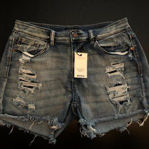 Judy Blue Denim Patch Distressed Mid-Rise Shorts By Judy Blue